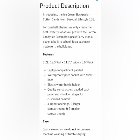 Baseball Lifestyle 101 Ice Cream Backpack - Picture 7 of 7